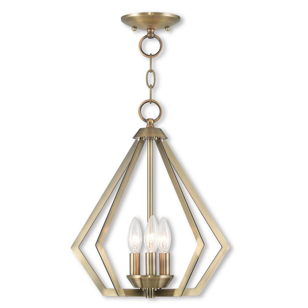 Triangular Prism Mini Chandelier in Antique Brass with 3-Light Design