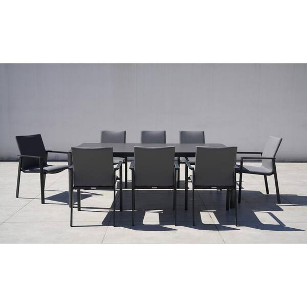 BELLINI HOME AND GARDENS Versailles Dark Gray 9-Piece Aluminum Outdoor Dining Set with Sling Set in Light Grey