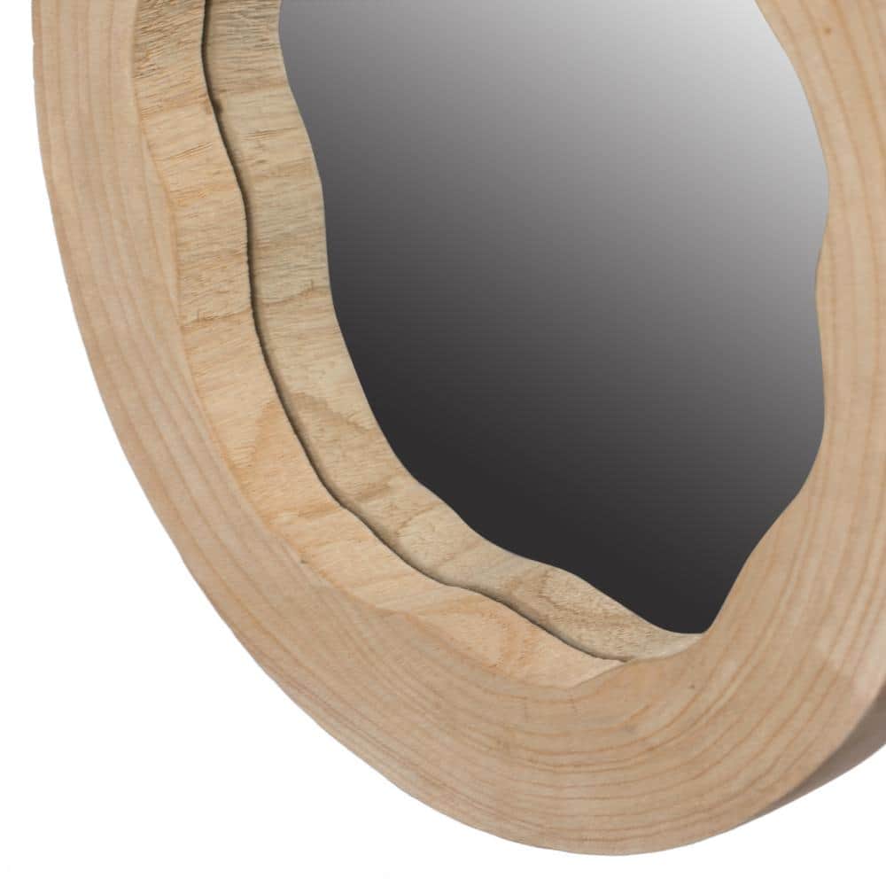 Round Natural Wood Wall Mirror with Contemporary Design