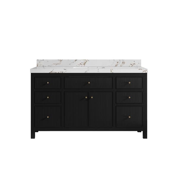 Willow Collections Sonoma 60 in. Single Sink Freestanding Black Bath Vanity with Viola Brown Quartz Top Unassembled