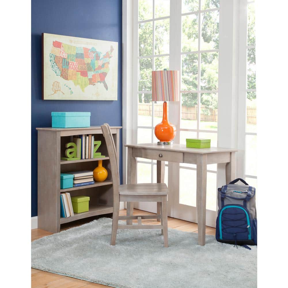 Transitional Solid Parawood Home Office Desk in Washed Gray Taupe with Drawer