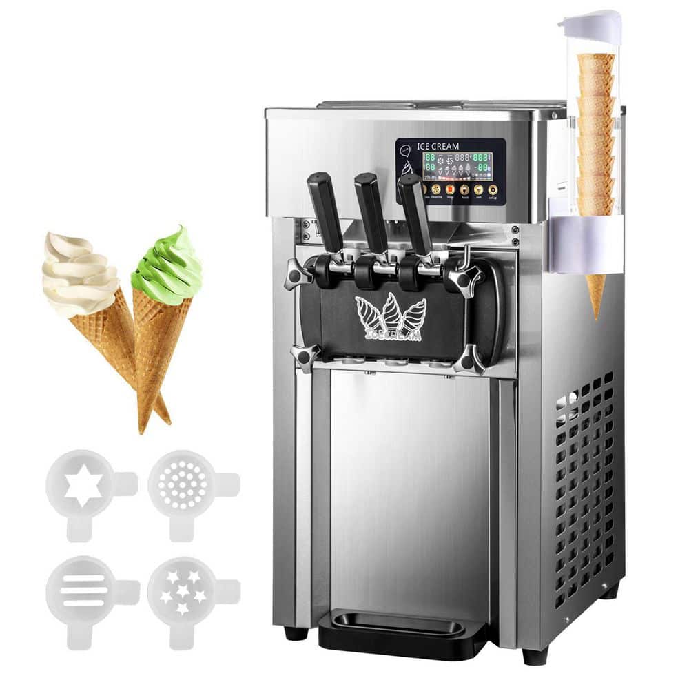 VEVOR Ice Cream Maker 5 Gal. per Hour 1200-Watt Counter-top Commercial Soft  Ice Cream Machine 2+1 Flavor with Two 3 L Hoppers BJLJA168TSR50HZ01V1 