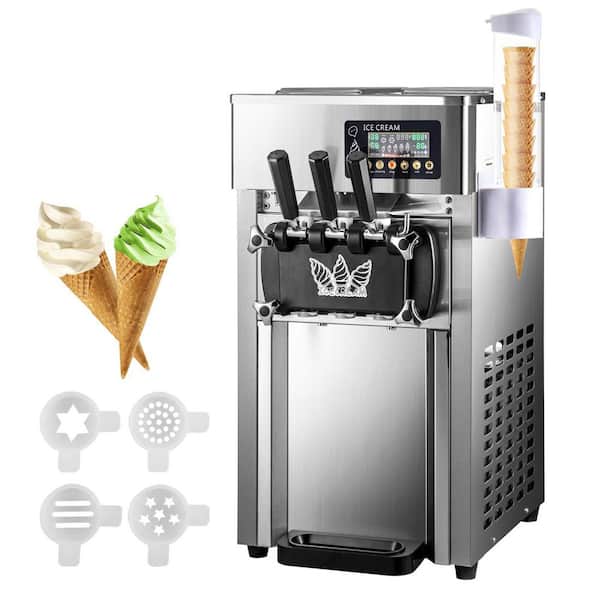 Ice Cream Maker 5 Gal. per Hour 1200-Watt Counter-top Commercial Soft Ice  Cream Machine 2+1 Flavor with Two 3 L Hoppers