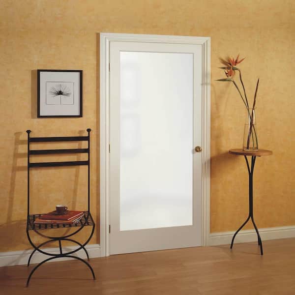 Sandblast Full Lite Solid Core Primed MDF Interior Door Slab with Privacy Glass