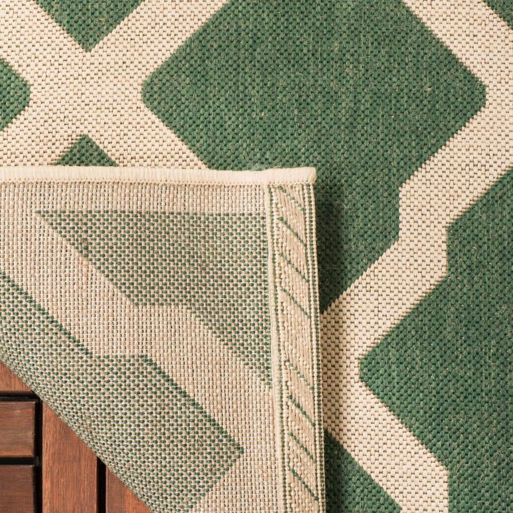 Green and Creme Geometric Indoor/Outdoor Square Rug