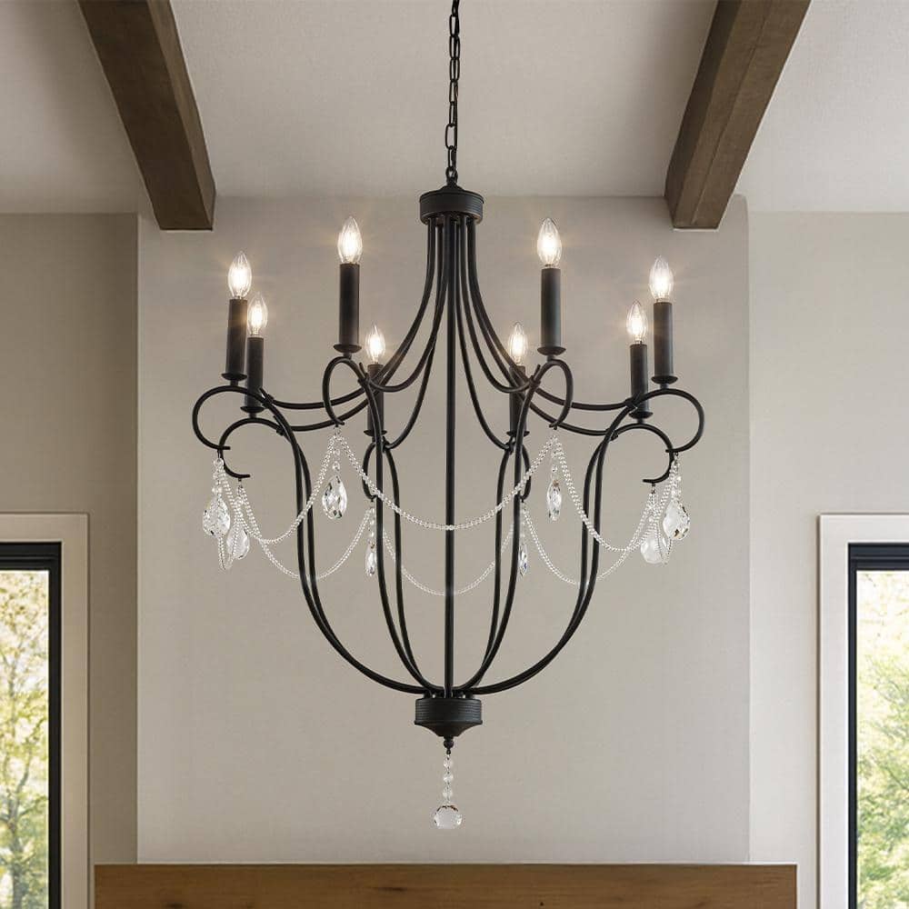 ALOA DECOR W32 in. 8-Light Black Mid-Century Modern Candelabra