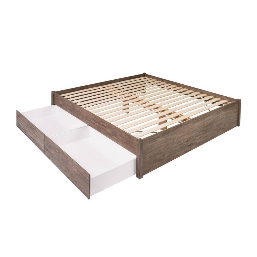 Drifted Gray King-Sized 4-Post Storage Bed with Dual Drawers
