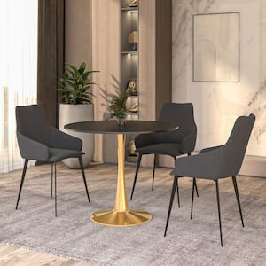 Round Dining Table Modern 35 in. MDF Wood Tabletop with Gold Steel Pedestal Base Bristol Series in Black