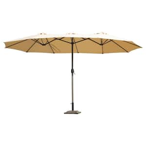Unthemed 15 ft. Market Steel Double-Sided Rectangular Outdoor Twin Patio Umbrella in Beige