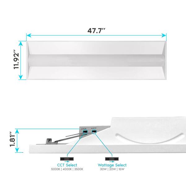 LUXRITE 1 ft. x 4 ft. Center Basket LED Troffer Panel Light 2000/2500/3750 Lumens 3500K/4000K/5000K Dimmable Damp Rated (2-Pack)