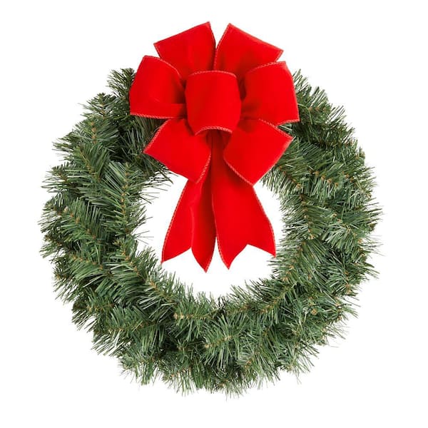 Home Accents Holiday 20 in Noble Pine Artificial Christmas Wreath with Red Velvet Bow