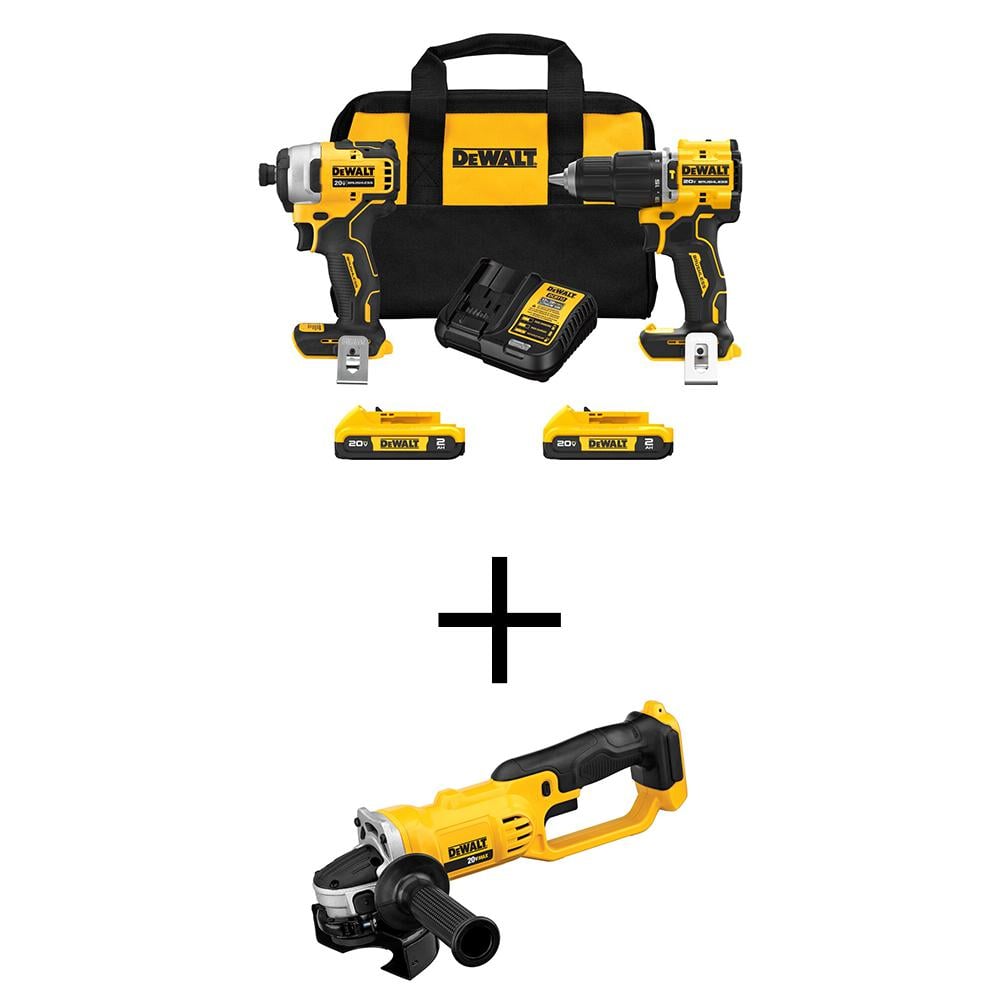DEWALT ATOMIC 20V MAX Lithium-Ion Cordless 2-Tool Combo Kit and 4.5 in. - 5 in. Angle Grinder w/(2) 2Ah Batteries and Charger -  DCK226D2WCG412B