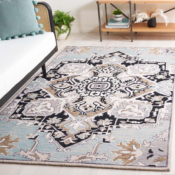 Aspen 6 ft. x 9 ft. Blue/Black Ornate Medallion Area Rug