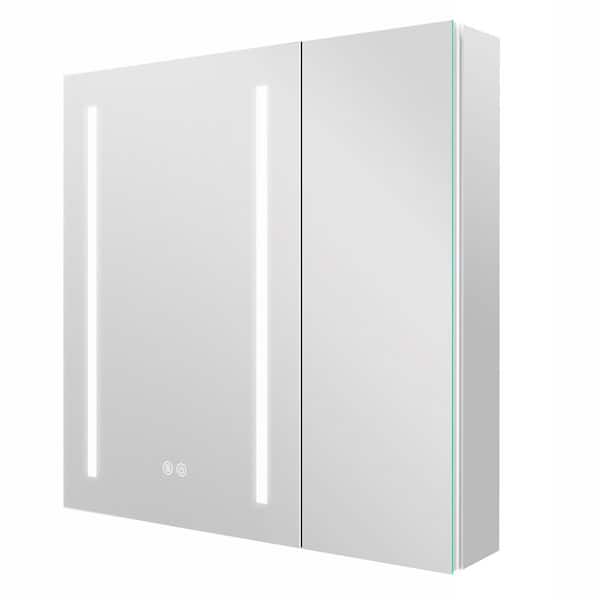 Zeafive 60 in. W x 30 in. H Rectangular White Aluminum Surface Mount Defogger Bathroom Medicine Cabinet with Mirror and Lighted