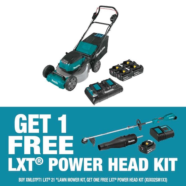 21 in. 18V X2 (36V) LXT Walk Behind Push Lawn Mower Kit with 4 Batteries (5.0 Ah) with bonus LXT 18V Power Head Kit