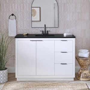 Harlock 49 in. W x 19 in. D x 35 in. H Single Sink Free Standing Bath Vanity in White with Black Cultured Marble Top