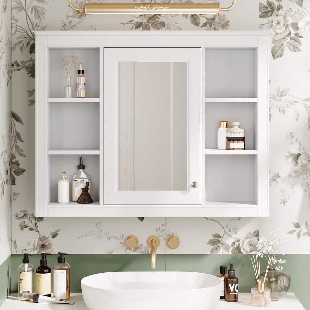 35 in. W x 27.5 in. H White Rectangular MDF Medicine Cabinet with Mirror price history on PriceWatchPro