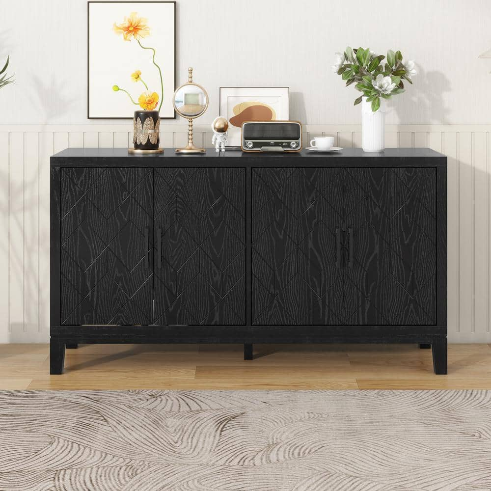 Boosicavelly Black MDF and Metal 60 in. Sideboard with Adjustable ...