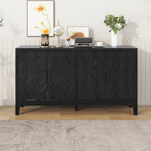 Black MDF and Metal 60 in. Sideboard with Adjustable Shelves