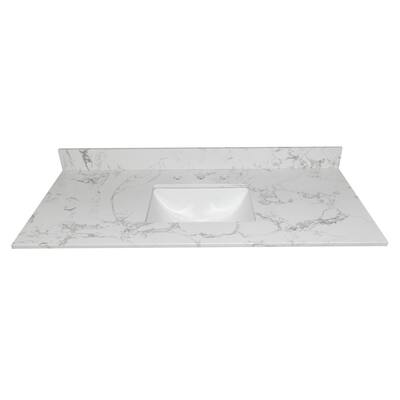 37 in. W x 22 in. D Marble Stone Bathroom Vanity Top in Carrara White with Ceramic Single Sink and Backsplash
