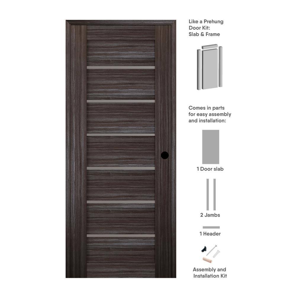 30 in. x 84 in. Alba Left-Hand Solid Core 7-Lite Frosted Glass Gray Oak Wood Composite Single Prehung Interior Door price history on PriceWatchPro