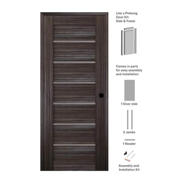 Belldinni 32 in. x 84 in. Alba Left-Hand Solid Core 7-Lite Frosted Glass Gray Oak Wood Composite Single Prehung Interior Door