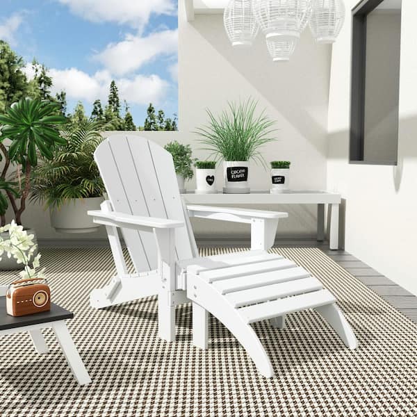 Laguna Outdoor Patio Traditional HDPE Plastic Folding Adirondack Chair with Footrest Ottoman in White