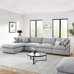 Commix 160 in. W Square Arm 5-pieces Down Filled Overstuffed Boucle Fabric Rectangle Sectional Sofa in Light Gray