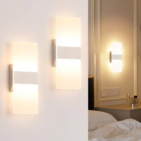 1-Light 2-Pack Nickel Dimmable LED Wall Sconce Modern 3000K Lighting for Bedroom, Bathroom, Living Room