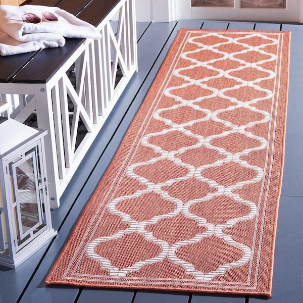 Bermuda Rust/Ivory 2 ft. x 8 ft. Runner Border Trellis Indoor/Outdoor Area Rug