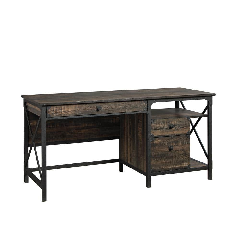 Brown Wood Computer Desk with Drawer and Filing Cabinet