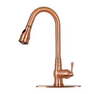 Single-Handle Pull-Down Sprayer Kitchen Faucet with Deck Plate in Copper