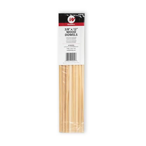 Waddell 0.375 in. x 12 in. Pine Round Dowels, Pack of 8-Sanded, Paintable, Stainable-Wooden Rod for DIY Home Projects