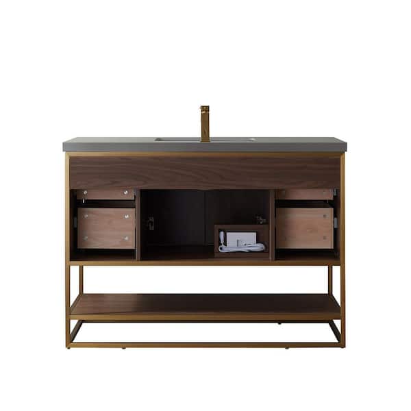ROSWELL 48 in. W x 22 in. D x 34.6 in. H Bath Vanity in Walnut with Armani Grey Sintered Stone Countertop without Mirror