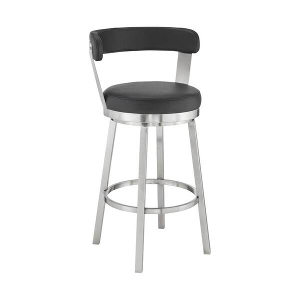 Armen Living Kobe 30 In Bar Height Low, Blue Leather Swivel Bar Stools With Backs