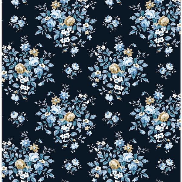 NextWall Midnight Blue and Toffee Floral Bunches Vinyl Peel and Stick Wallpaper Roll (30.75 sq. ft.)