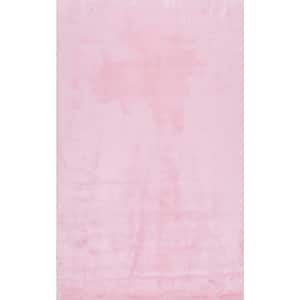 Cloud Faux Sheepskin Plush Shag Pink Doormat 3 ft. x 5 ft. Area Rug