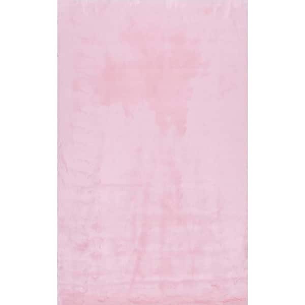 nuLOOM Cloud Faux Sheepskin Plush Shag Pink Doormat 3 ft. x 5 ft. Area Rug