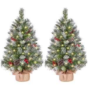 Set of 2 Tabletop Christmas Trees Mini Frosted Artificial Christmas Tree