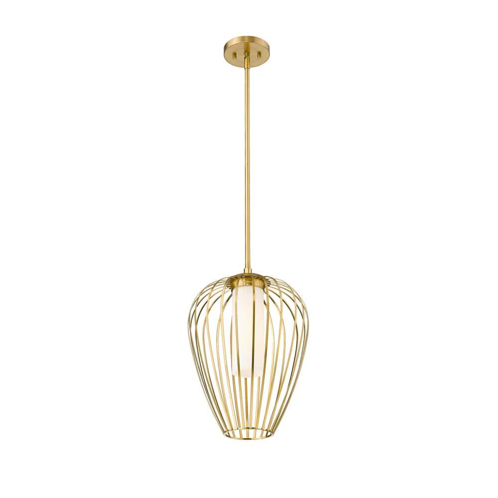 Modern Gold 12" Glass Pendant Light with Opal Shade