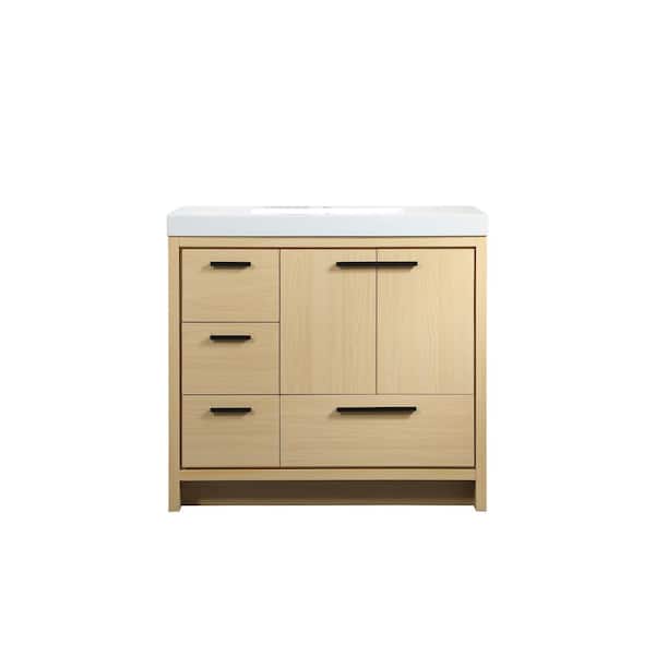 Unbranded Simply Living 36 in. Single Bathroom Vanity in Maple with Resin Vanity Top in White