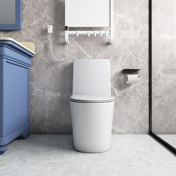 Unbranded 12 in. 1-Piece 1.06/1.59 GPF Dual Flush Elongated Toilet in White Seat Included