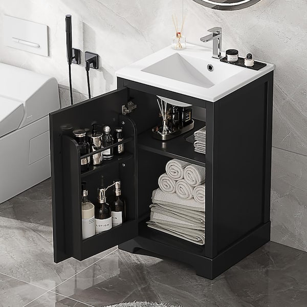 20 in. W x 18.3 in. D x 33 in. H Single Sink Freestanding Bath Vanity in Black with White Ceramic Top