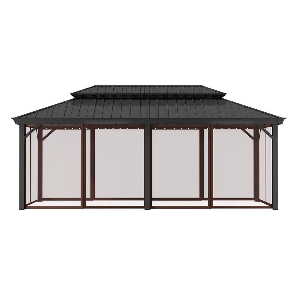 20 ft Black Aluminum Patio Gazebo with Steel Roof