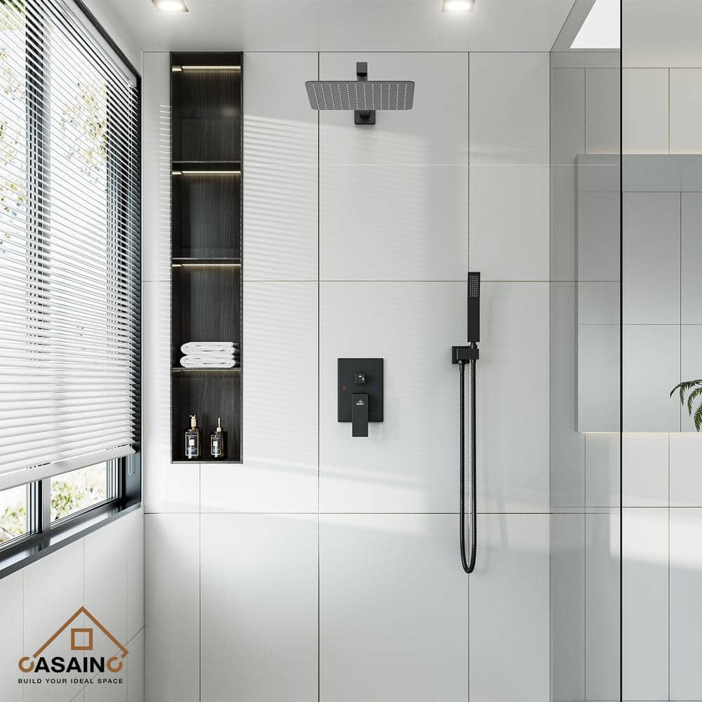 Matte Black Dual Function Square Rain Shower System