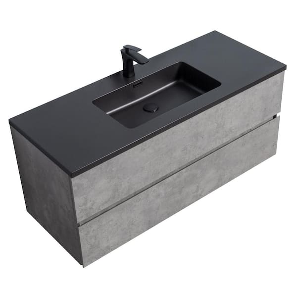 BATHLYN Bridgeport 47 in. W x 18.7 in. D x 20.7 in. H Single Sink Bath Vanity in Grey with Matt Black Resin Top