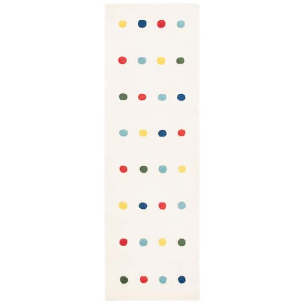 Kids 2 ft. x 6 ft. Ivory Polka-Dot Striped Runner Rug