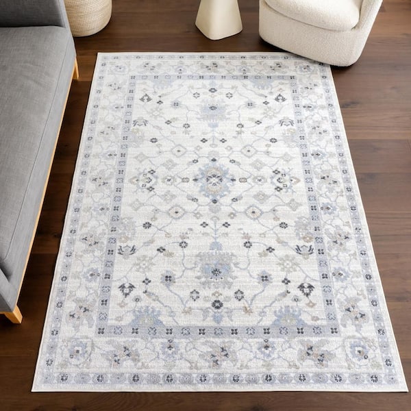 Lilliana Floral Medallion Washable Light Blue 5 ft. x 8 ft. Indoor Area Rug