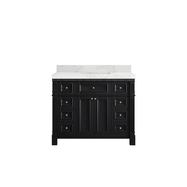Willow Collections Paris 42 in. W x 22 in. D x 36 in. H Single Sink Bath Vanity in Black with 2 in. Calacatta Nuvo qt. Top