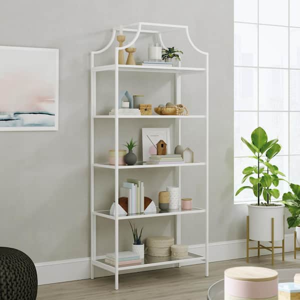 5 Shelf Bookcase With Glass Shelves, Metal Shelf Bookcase
